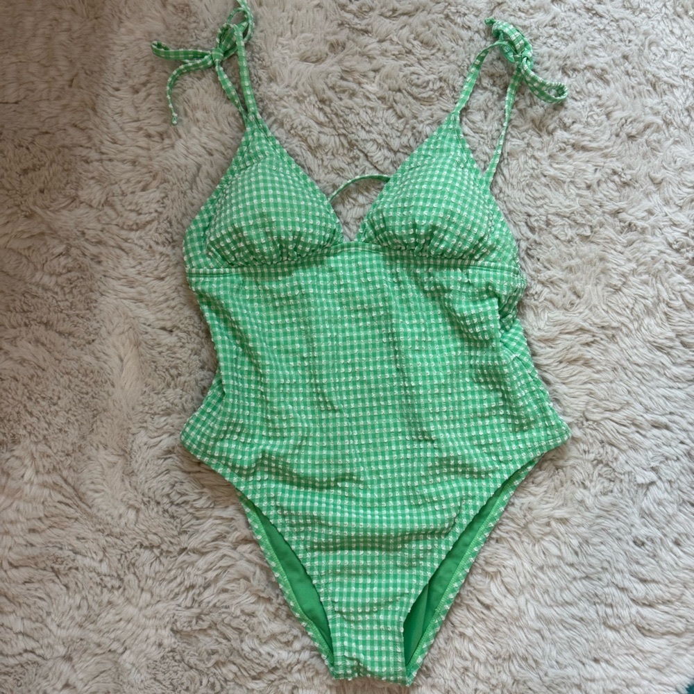 Time and Tru Green Checkered Swimsuit